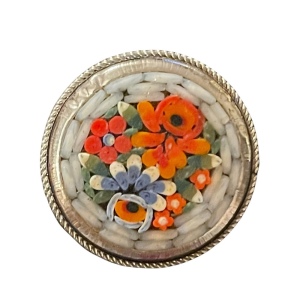 Vintage Italy micro mosaic round flower brooch