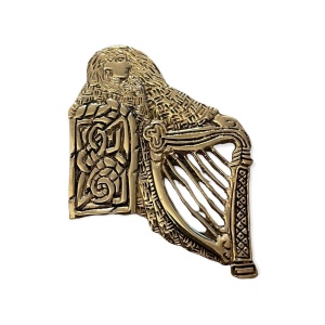 Vintage rose gold plated celtic irish lady playing harp symbol brooch artisan