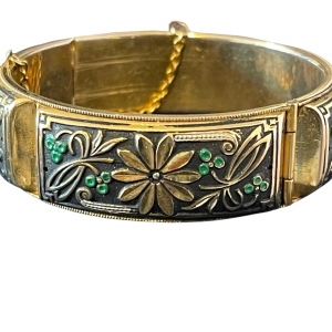 Vintage Damascene large chunky flower gold plated bangle