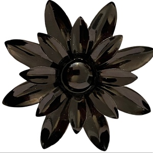 Vintage 1960s black flower metal groovy brooch