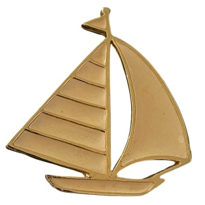 Vintage CORO cream color enamel gold finish Sailboat brooch nautical