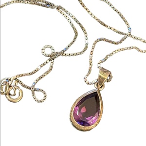 Sterling Silver amethyst oval tear drop pendant with sterling chain necklace