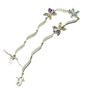 Vintage sterling silver multi gemstone butterfly tennis bracelet