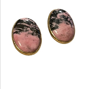 Vintage 1980s Pink rhodonite chunky clip on earrings