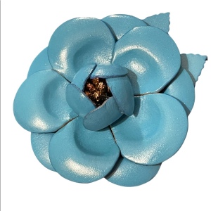 Blue leather flower large 3” brooch