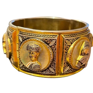 Vintage 1940 Gold plated Damascene Bangle bracelet matador bull flamencio Dancer