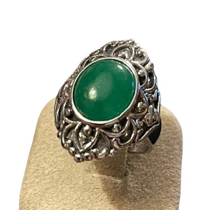 Sterling silver 925 green stone filagree fancy ring victorian antique style