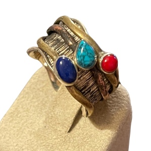 Sterling silver 925 copper brass lapis carnelian turquois artesian spinner ring