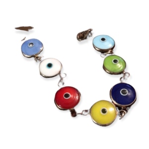 Sterling silver large glass evil eye bracelet