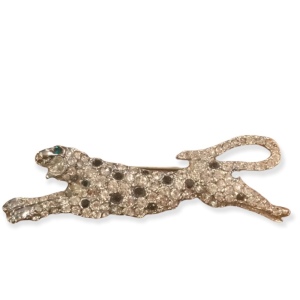 Vintage silver tone cougar crystal brooch