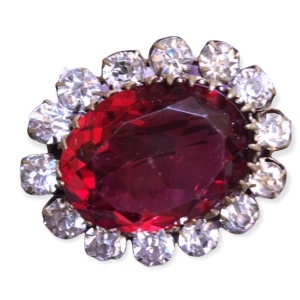 Victorian Antique Ruby red Crystal glass brooch