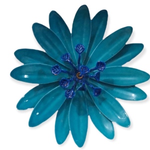 Vintage 1960s Blue Metal flower enamel brooch