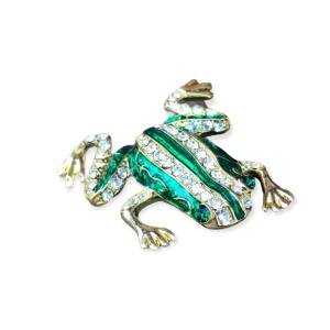 Rhinestone crystal FROG brooch enamel