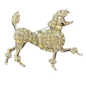 Vintage silver tone Rhinestone fancy Paris poodle brooch