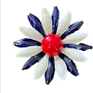 Vintage flower metal brooch red white blue