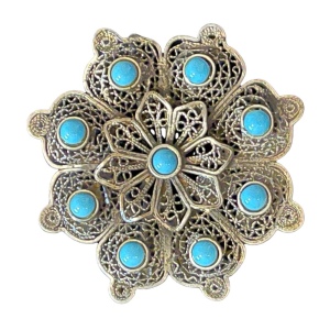 Antique Chinese Silver filagree turquois wire work brooch brooch pendant flower