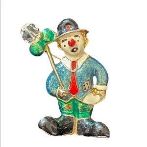 Soo cute! Enamel clown brooch with a balloon