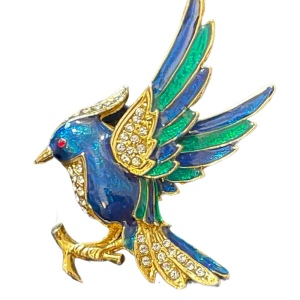 So cute enameled bird brooch gold finish