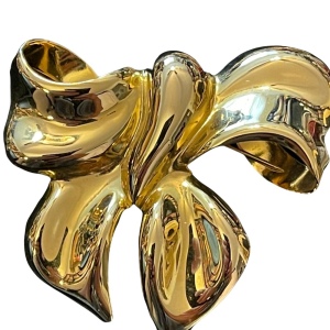 Large fancy shiny gold finish BOW brooch