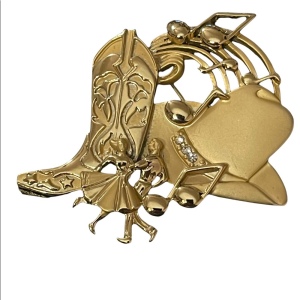 Gold cowboy square dancing fancy AJ large brooch