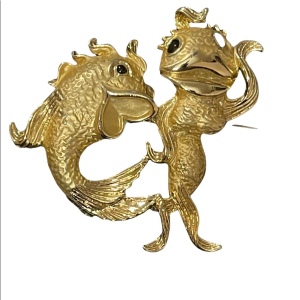 LUCKY lady fish gold finish large brooch