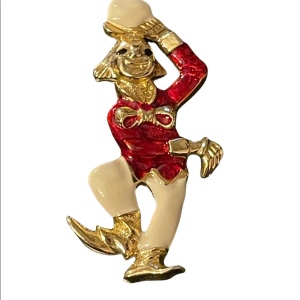 So cute! Enameled circus clown gold finish brooch