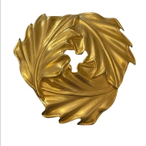 Large Heavy 3.5” Leaf gold finish brooch chunky vintage 1980s