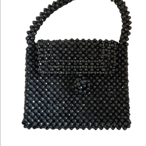 Vintage 1970s black plastic bead small bag so cute!