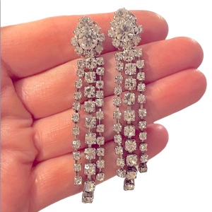 Vintage silver tone Crystal dangle party earrings