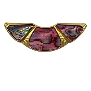 Vintage gold finish pink abalone fancy crescent brooch