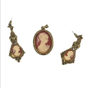 Cameo set Dangle earrings pendant gold finish