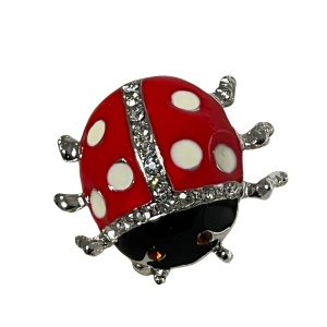 Silver enamel rhinestone crystal large lady bug brooch