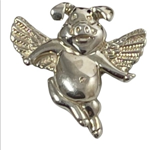 Sterling silver artisan angel pig flying pig hand made pendant brooch