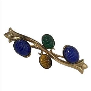 12k GF gold filled vintage scarab egyptian revival stone branch bar brooch