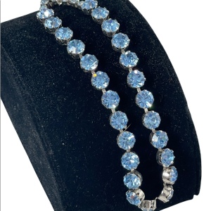 Vintage High Fashion Blue Sparkle crystal choker necklace silver