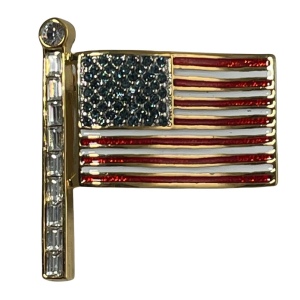 Vintage 1980s BUTLER rhinestone enameled USA flag gold finish brooch FAC