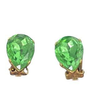 Vintage green crystal tear drop clip on earrings