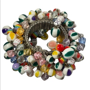 Stunning vintage stretchy CHA CHA bracelet dice multicolor beads RARE DESIGN