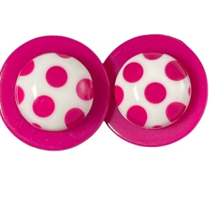 Vintage 1960s Hot pink bubble gum polka dot round chunky clip on earrings