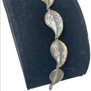 Vintage sterling silver abalone leaf link bracelet