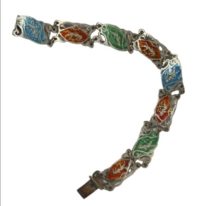 Vintage sterling silver Siam Multicolor enamel goddess bracelet