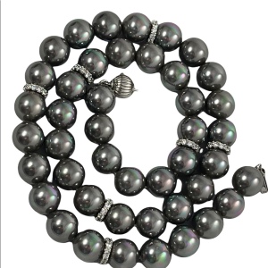 Sterling silver faux tahitian glass pearl bead necklace