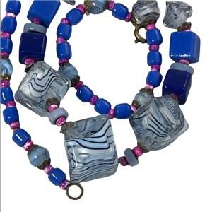 Vintage Murano Glass bead necklace blue square necklace