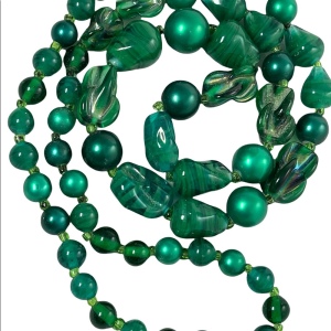 Vintage murano glass & faux pearl green necklace Italy Italian