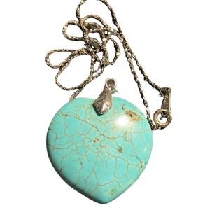 Sterling silver faux turquois large heart necklace