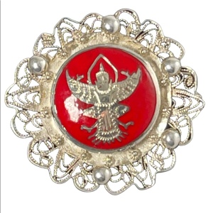 Vintage silver filagree sterling red enamel goddess brooch