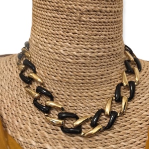 Chunky Black enamel & gold tone choker necklace