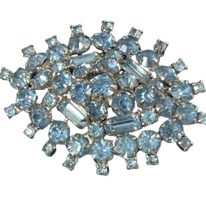 Stunning vintage 1960s Large blue rhinestone crystal sparkle brooch