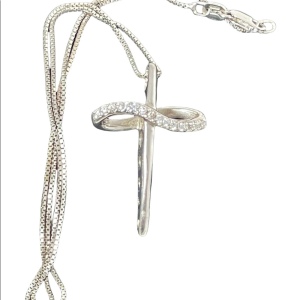 Sterling silver cross with crystal accents necklace