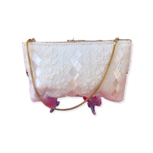 Vintage white heavy bead bag wristlet 1950s